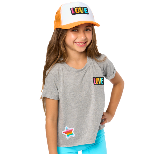 Little Girls (4-6x) Short Sleeve T-Shirt with "LOVE & Striped Star" Patch