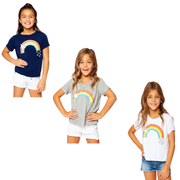 Little Girls (4-6x) Short Sleeve T-Shirts with Rainbow with Falling Stars screen