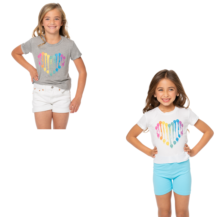 Girl's (8-14) Short Sleeve T-Shirt with Drippy Paint Happy Face Heart Shape