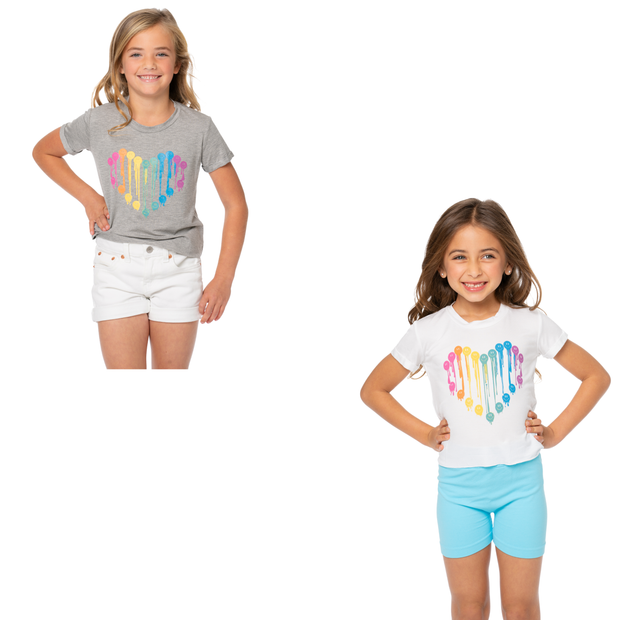 Little Girls (4-6x) Short Sleeve T-Shirt with Drippy Paint Happy Face Heart Shape
