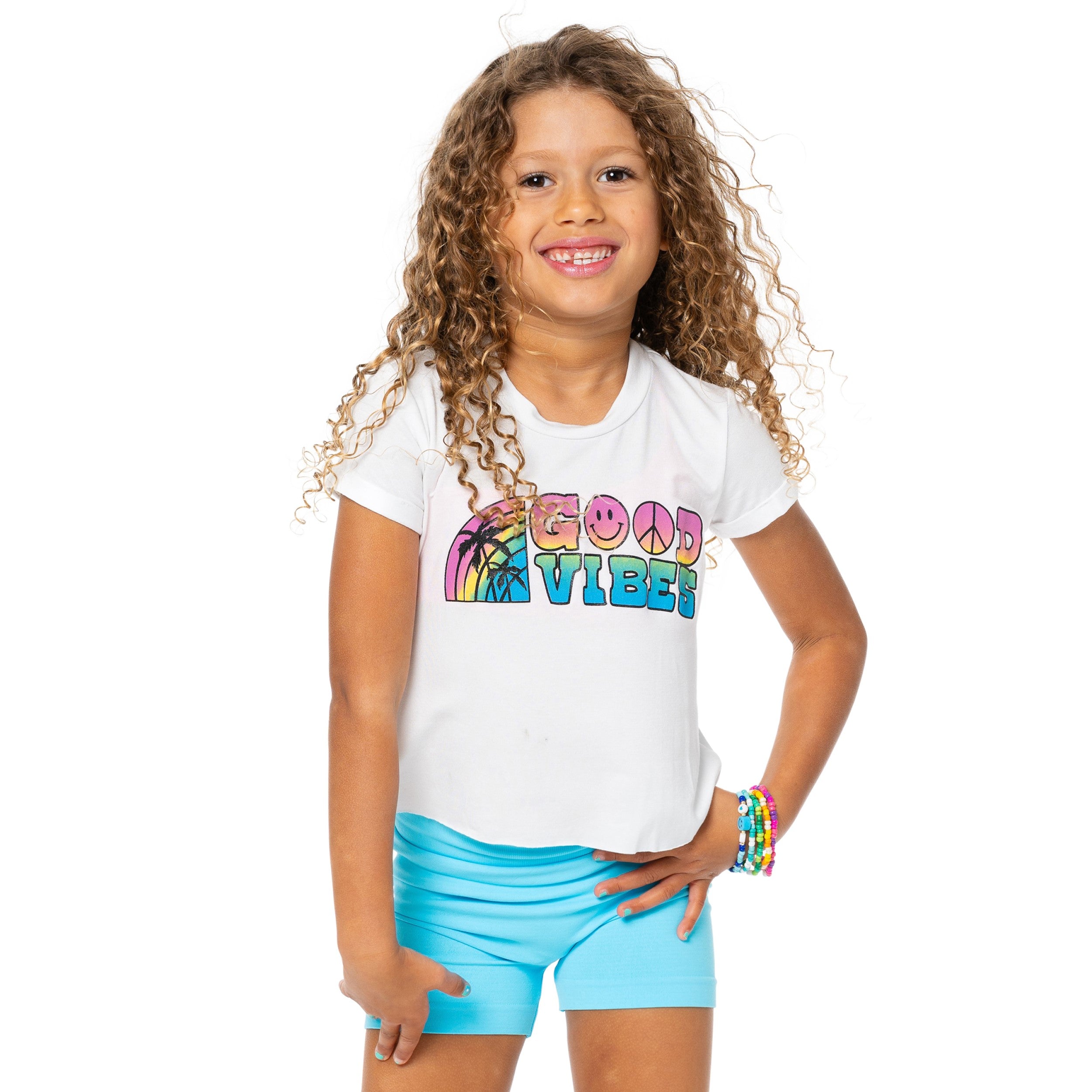 Little Girls (4-6x) Short Sleeve T-Shirt with Good Vibes Rainbow