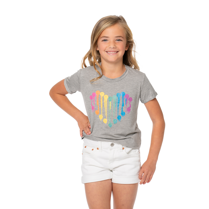 Girl's (8-14) Short Sleeve T-Shirt with Drippy Paint Happy Face Heart Shape
