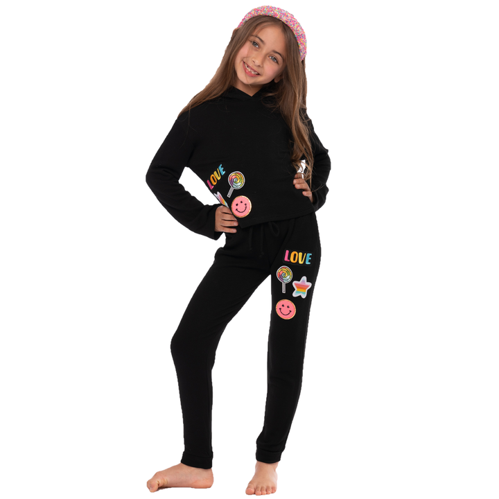 Little Girl's (4-6x) Butter Fleece Sweatpants with LOVE & Smiley Patches