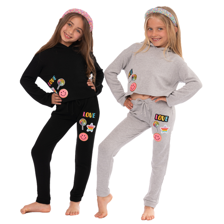 Little Girl's (4-6x) Butter Fleece Hooded Sweatshirt with LOVE & Smiley Patches