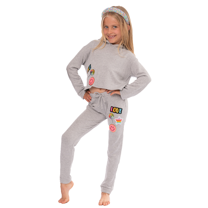 Little Girl's (4-6x) Butter Fleece Sweatpants with LOVE & Smiley Patches