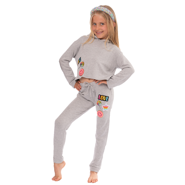 Little Girl s 4 6x Butter Fleece Sweatpants with Love Star Happy F Malibu Sugar