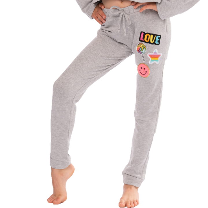 Little Girl's (4-6x) Butter Fleece Sweatpants with LOVE & Smiley Patches