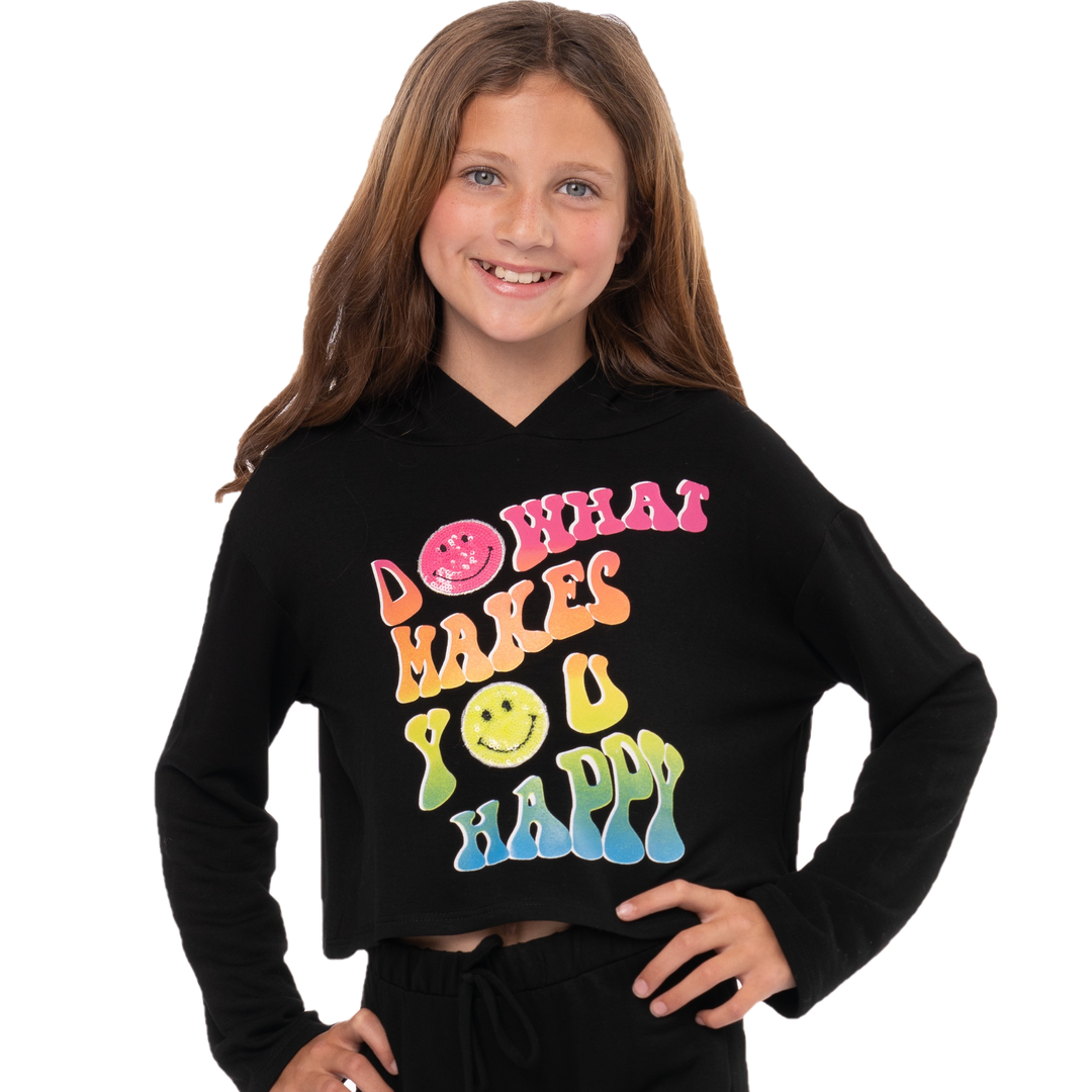 Little Girl's (4-6x) Butter Fleece Hooded Sweatshirt with Do What Makes You Happy Screen