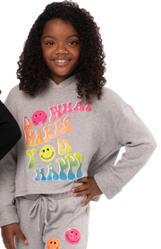 Little Girl's (4-6x) Butter Fleece Hooded Sweatshirt with 3 Assorted Color Happy Face Patches