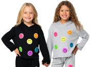 Little Girl's (4-6x) Butter Fleece Hooded Sweatshirt with Neon Sequin Happy Face Patches