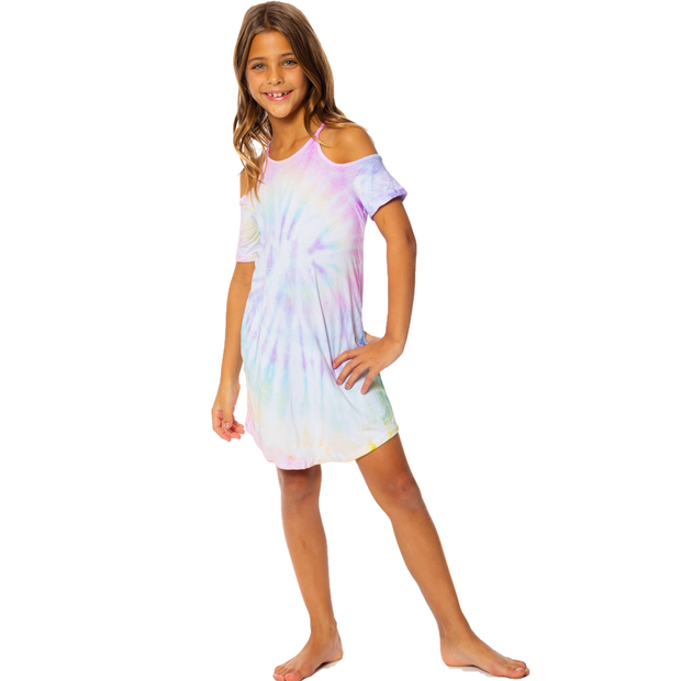 Girl's (8-14) "Malibu Dreams" Tie Dye Open Shoulder Dress