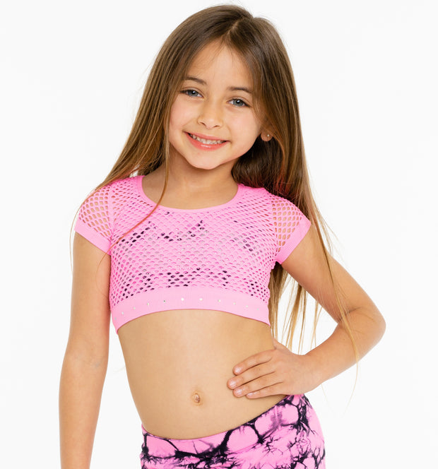 Little Girl's (4-7) Short Sleeve Cropped Mesh Top