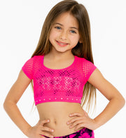 Little Girl's (4-7) Short Sleeve Cropped Mesh Top