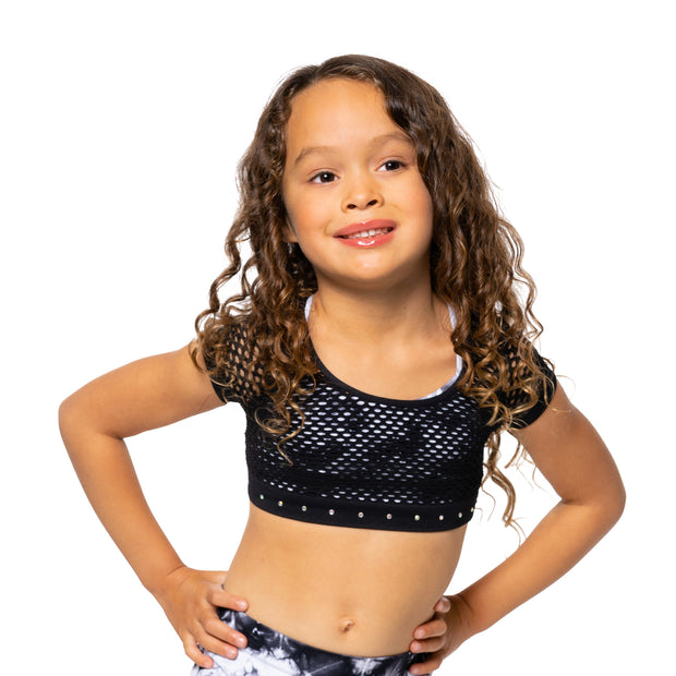 Little Girl's (4-7) Short Sleeve Cropped Mesh Top