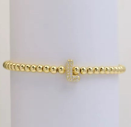 Gold Beaded with Letter Initial Bracelet