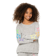 Girl's (8-14) Hacci Sweatshirt with Neon Stars Screen