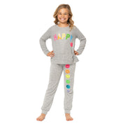 Girl's (8-14) Hacci Sweatshirt with a HAPPY Screen plus a Sequin Happy Face Patch