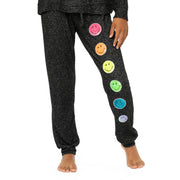 Girl's (8-14) Hacci Sweatpants with Neon Sequin Happy Faces Patches