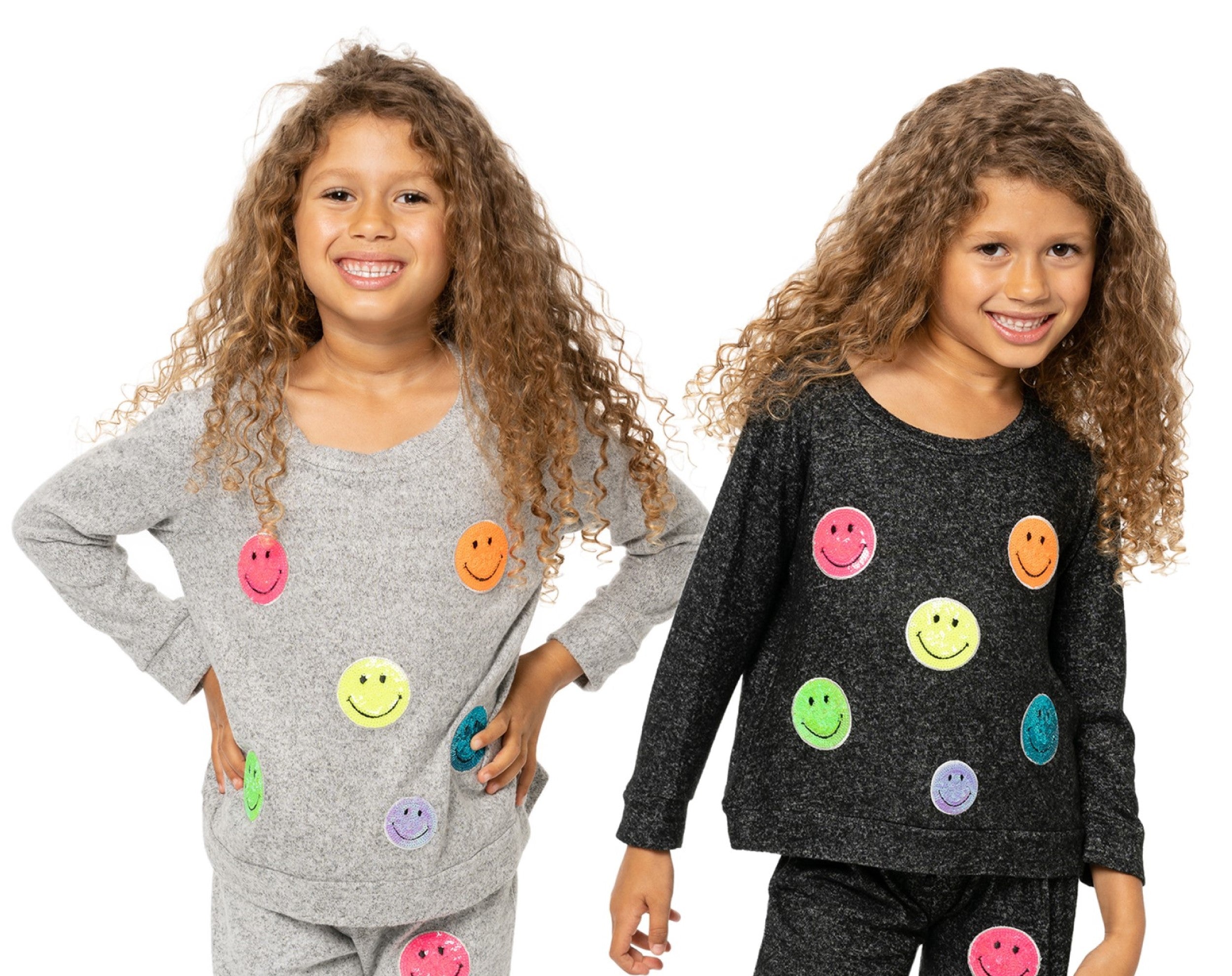 Little Girls (4-6x) Sleeveless Tee with Neon Sequin Happy Face