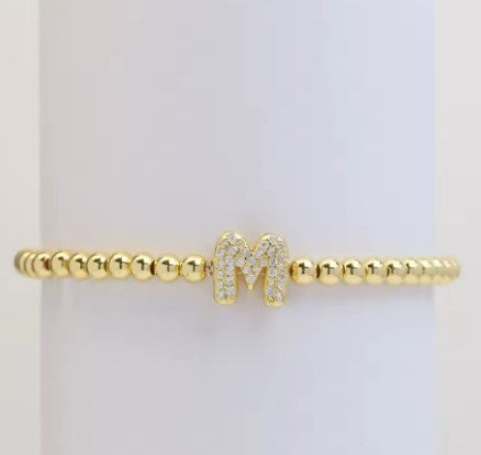 Gold Beaded with Letter Initial Bracelet