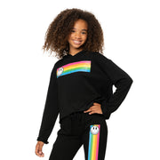 Girl's (8-14) Butter Fleece Sweatpants with Rainbow Stripe & Happy Face