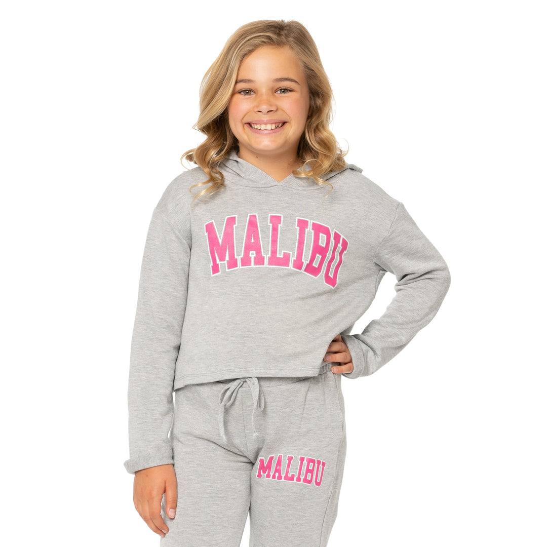 Girl s 8 14 Butter Fleece Hooded Sweatshirt with MALIBU Screen Malibu Sugar