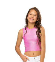 Girl's (8-12) Metallic Paint Ribbed Sleeveless Top