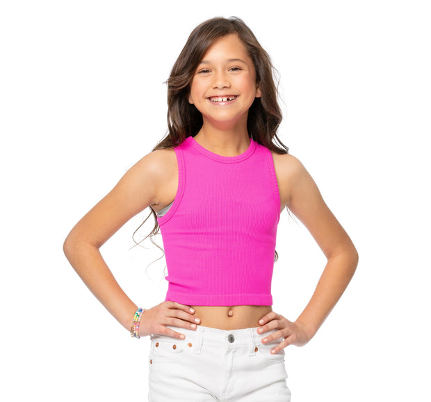 Girl's One Size Ribbed Crop Tank Top
