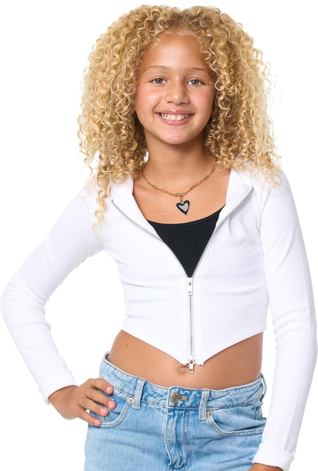 Long Sleeve Seamless Zip up Crop Cardigan For Tweens
