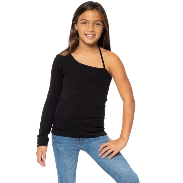 One Shoulder Long Sleeve One Spaghetti Top for Girls 10-14