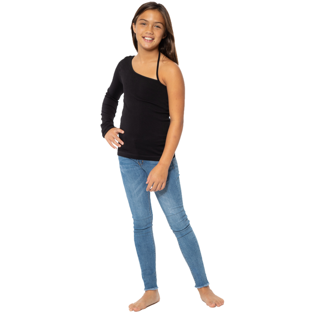 Girl's (8-12) One Shoulder Long Sleeve One Spaghetti Top