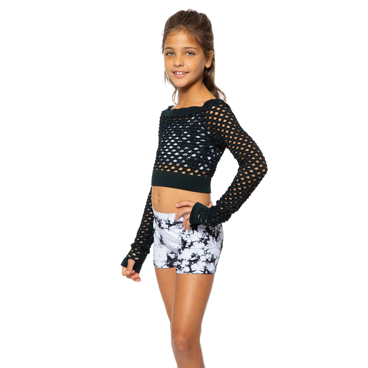 Little Girl's (4-7) Long Sleeve Cropped Mesh Top
