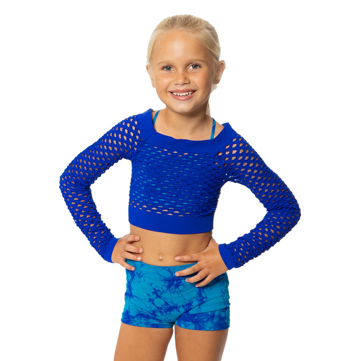 Little Girl's (4-7) Long Sleeve Cropped Mesh Top