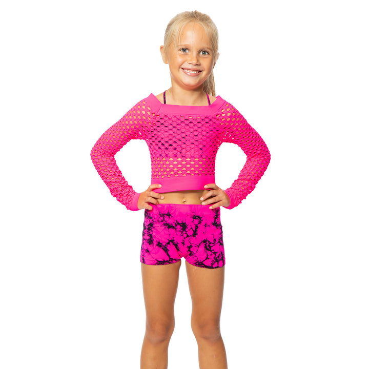 Little Girl's (4-7) Long Sleeve Cropped Mesh Top