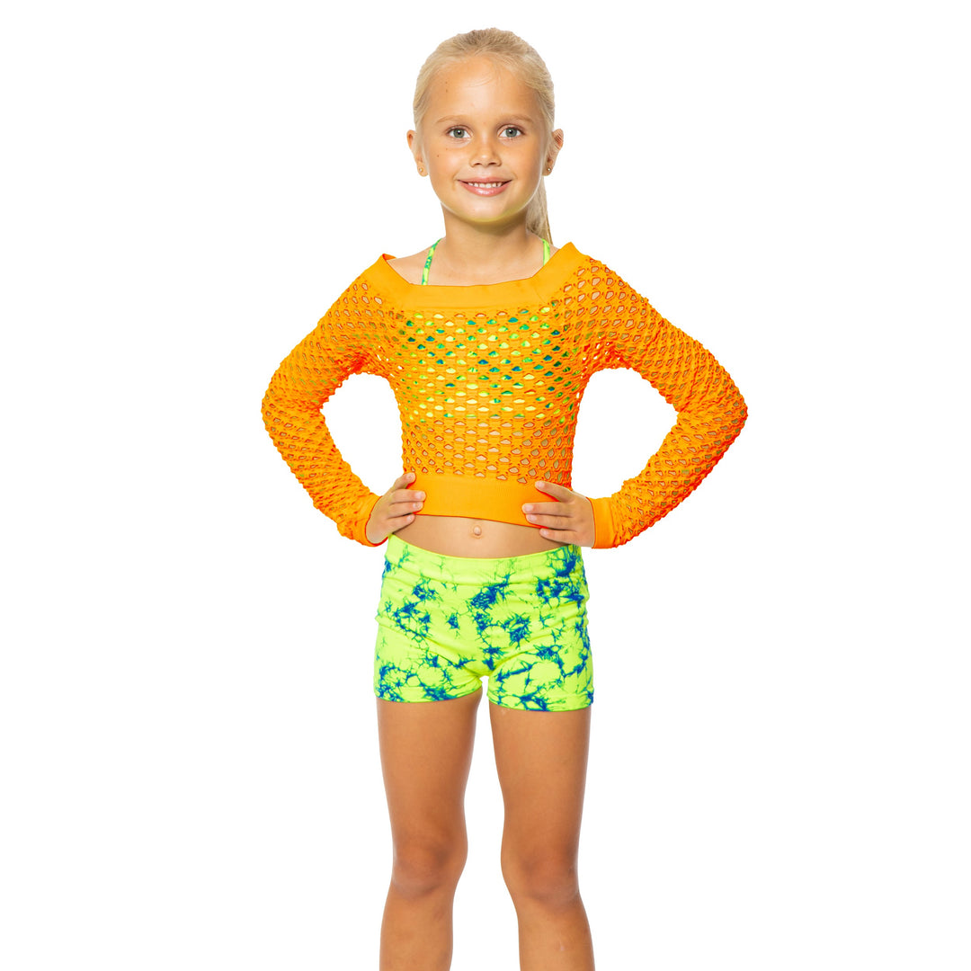 Little Girl's (4-7) Long Sleeve Cropped Mesh Top