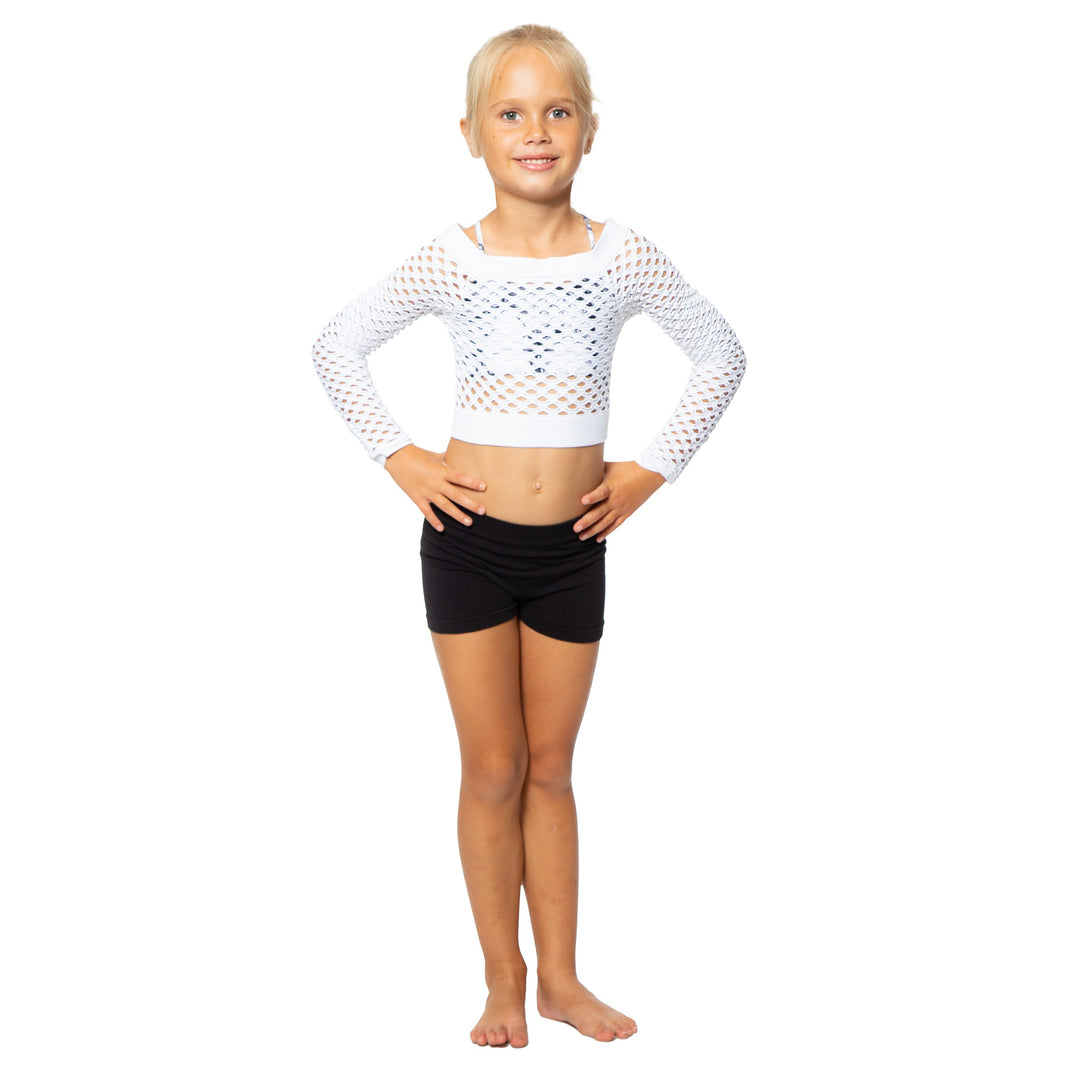 Little Girl's (4-7) Long Sleeve Cropped Mesh Top