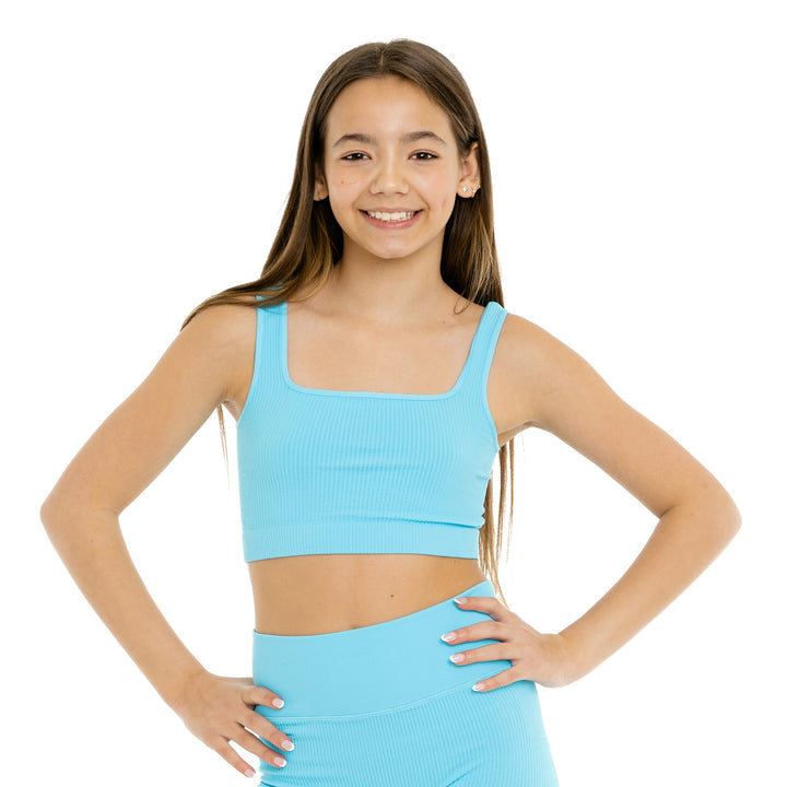 Girl's (10-14) One Size Ribbed Crop Sports Tank Top & One Size Ribbed Bike Shorts - Set