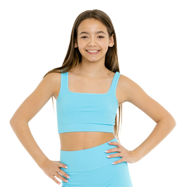 Girl's (10-14) One Size Ribbed Crop Sports Tank Top