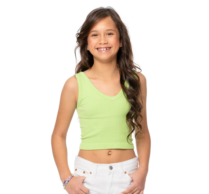 Girl's (8-12) Front V-Neck with Scoop Back Ribbed Crop Cami
