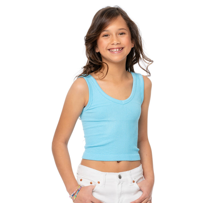 Girl's (8-12) Front V-Neck with Scoop Back Ribbed Crop Cami