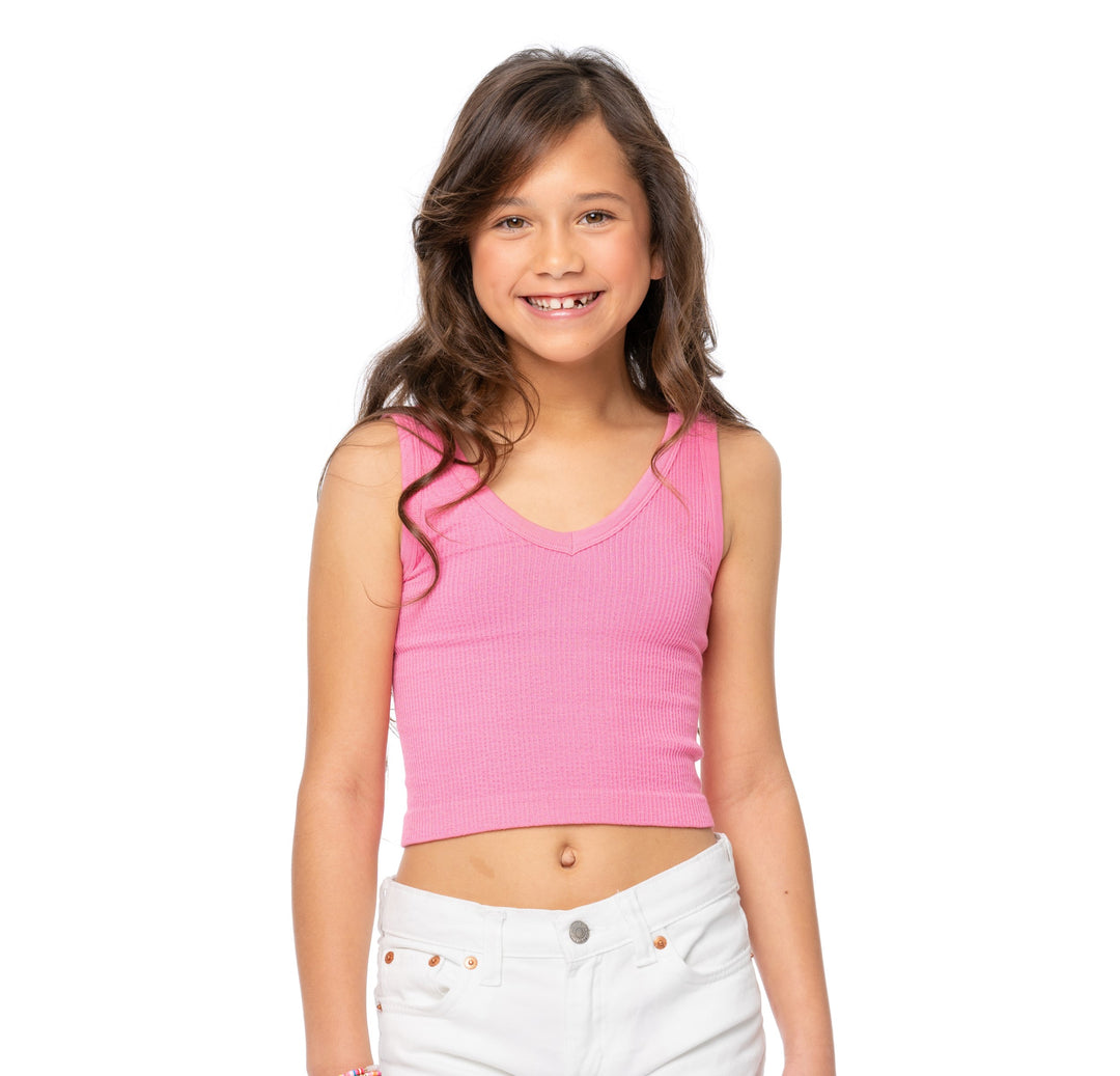 Girl's (8-12) Front V-Neck with Scoop Back Ribbed Crop Cami