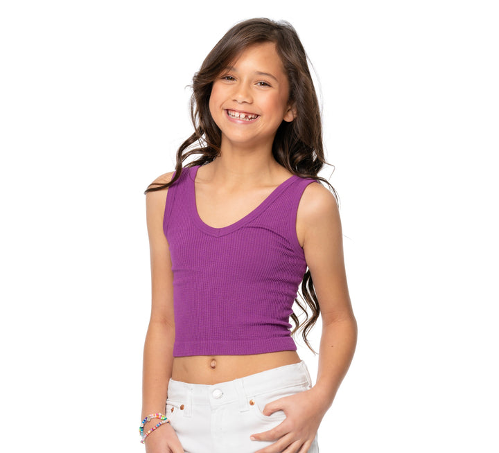 Girl's (8-12) Front V-Neck with Scoop Back Ribbed Crop Cami