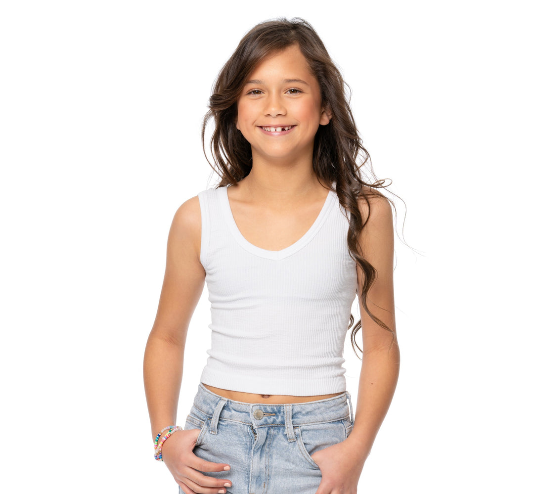 Girl's (8-12) Front V-Neck with Scoop Back Ribbed Crop Cami