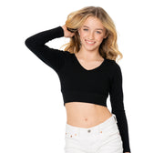 Girl's (8-12) Long Sleeve V Neck Crop Ribbed Top