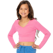 Girl's (8-12) Long Sleeve V Neck Crop Ribbed Top