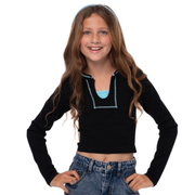 Girl's (8-14) Seamless Long Sleeve Ribbed Top with Contrast Stitching