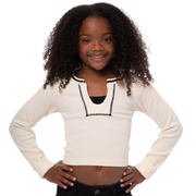 Girl's (8-14) Seamless Long Sleeve Ribbed Top with Contrast Stitching