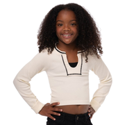 Girl's (8-14) Seamless Long Sleeve Ribbed Top with Contrast Stitching