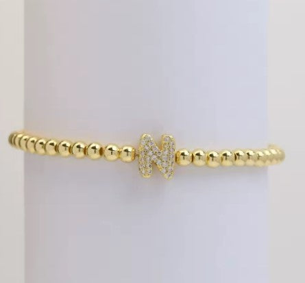 Gold Beaded with Letter Initial Bracelet