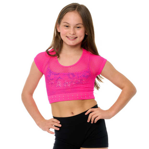 Girl's (8-14) Short Sleeve Cropped Mesh Top